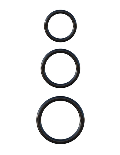 Набор из трех черных эрекционных колец Silicone 3-Ring Stamina Set - фото, цены