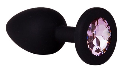 Чёрная анальная втулка с розовым кристаллом - 7,3 см. - фото, цены