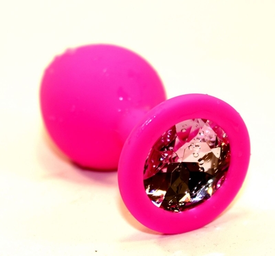 Розовая силиконовая анальная пробка с розовым стразом - 9,5 см. - фото, цены