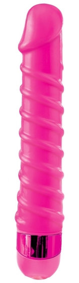 Розовый вибромассажер с винтовыми ребрышками Candy Twirl Massager - 16,5 см. - фото, цены