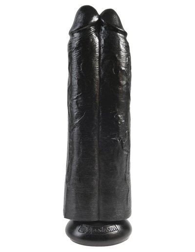 Сдвоенный черный фаллоимитатор на присоске 11 Two Cocks One Hole - 30,5 см. - фото, цены