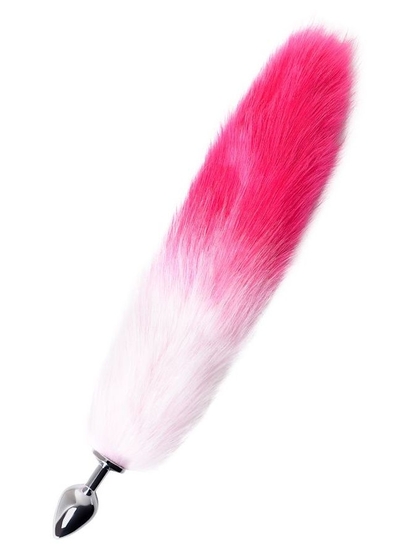 Серебристая анальная втулка с бело-розовым хвостом - размер M - фото, цены
