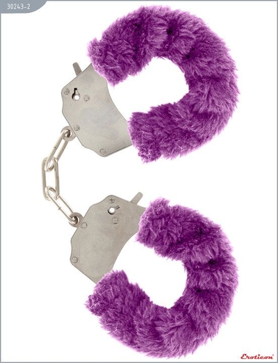 Металлические наручники с фиолетовым мехом - фото, цены