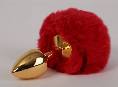 Золотистая анальная пробка c пушистым красным хвостом Задорный Кролик - фото, цены