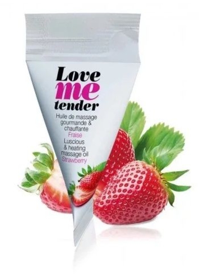 Съедобное согревающее массажное масло Love Me Tender Strawberry с ароматом клубники - 10 мл. - фото, цены