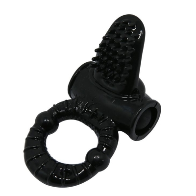Чёрное эрекционное кольцо с вибрацией и щеточкой для клитора - фото, цены
