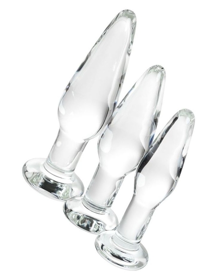 Набор из трех стеклянных анальных пробок с круглым ограничителем Sexus Glass - фото, цены