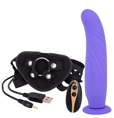 Фиолетовый вибрострапон 9inch Vibration Dildo Strap-on - 24 см. - фото, цены