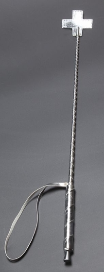 Серебристый стек с наконечником-крестом из искусственной кожи - 70 см. - фото, цены