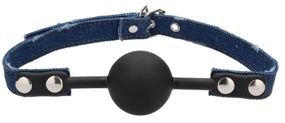 Черный кляп-шарик With Roughend Denim Straps с синими джинсовыми ремешками - фото, цены