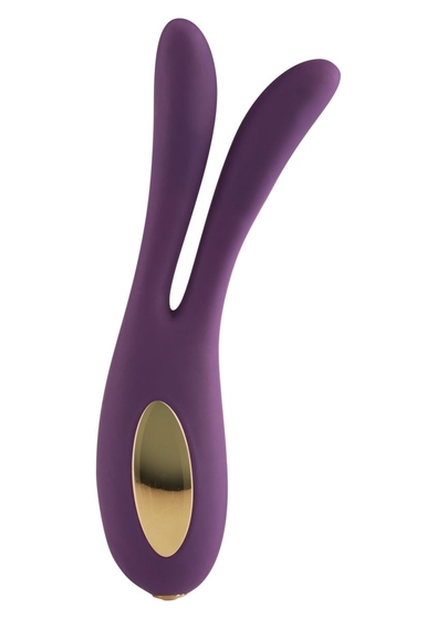 Фиолетовый сплит-вибромассажёр Flare Bunny - 16 см. - фото, цены