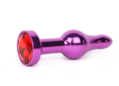 Удлиненная шарикообразная фиолетовая анальная втулка с красным кристаллом - 10,3 см. - фото, цены
