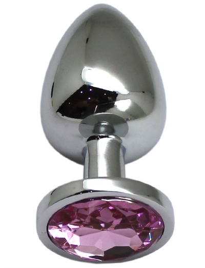 Серебристая анальная пробка с розовым кристаллом - 9 см. - фото, цены