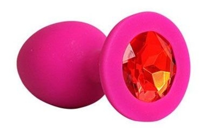 Ярко-розовая анальная пробка с красным кристаллом - 9,5 см. - фото, цены