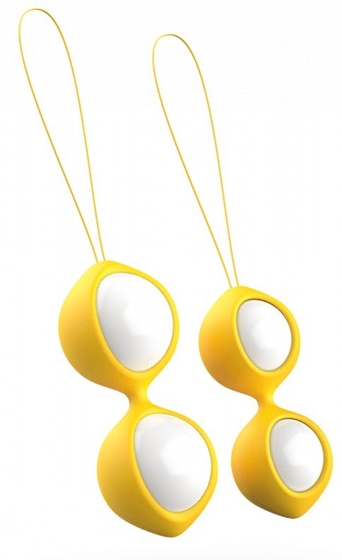 Бело-желтые вагинальные шарики Bfit Classic - фото, цены
