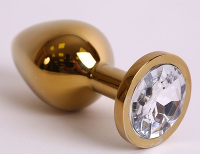 Большая золотистая анальная пробка с прозрачным кристаллом - 9,5 см. - фото, цены