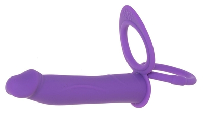 Фиолетовая вибронасадка для двойного проникновения с 2 эрекционными кольцами - 12,7 см. - фото, цены