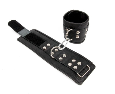 Черные кожаные наручники с заклепками с фиксацией липучками - фото, цены