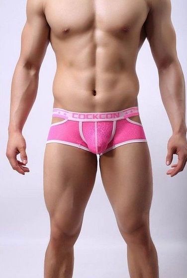 Розовые мужские трусы-хипсы Cockon X Lace Boxer с вырезами - фото, цены