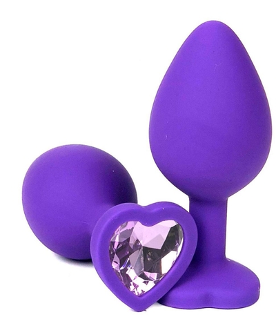Фиолетовая силиконовая пробка с сиреневым кристаллом-сердечком - 7 см. - фото, цены