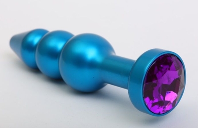Синяя фигурная анальная пробка с фиолетовым кристаллом - 11,2 см. - фото, цены