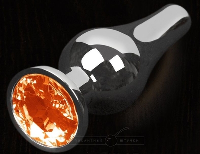 Серая анальная пробка с оранжевым кристаллом - 8,5 см. - фото, цены
