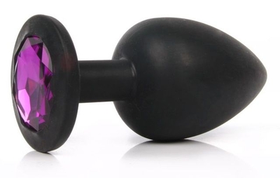 Чёрная силиконовая пробка с фиолетовым кристаллом размера L - 9,2 см. - фото, цены