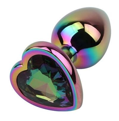 Радужная металлическая пробка Rainbow Heart Butt Plug - 7,1 см. - фото, цены
