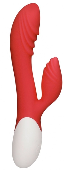 Красный вибратор-кролик Sunburst с функцией нагрева - 20 см. - фото, цены