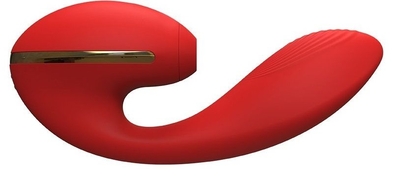 Красный вибромассажер Tina со стимулятором клитора - 17,5 см. - фото, цены