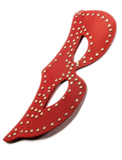 Красная маска из натуральной кожи с заклёпками - фото, цены