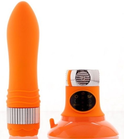 Оранжевый водонепроницаемый вибратор на присоске со сменной панелью управления - 19 см. - фото, цены