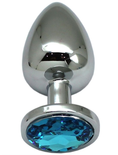 Серебристая анальная пробка с голубым кристаллом - 9 см. - фото, цены