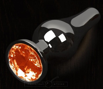 Графитовая удлиненная анальная пробка с оранжевым кристаллом - 12 см. - фото, цены