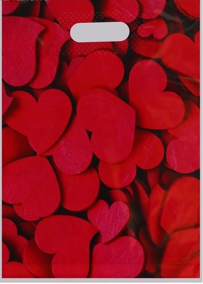 Полиэтиленовый пакет с красными сердечками - 31 х 40 см. - фото, цены