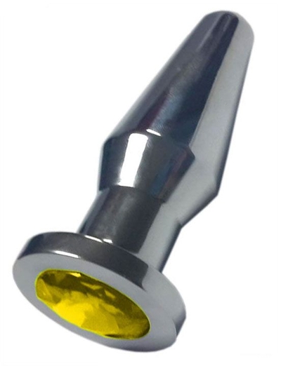 Серебристая анальная пробка с жёлтым кристаллом - 10,3 см. - фото, цены