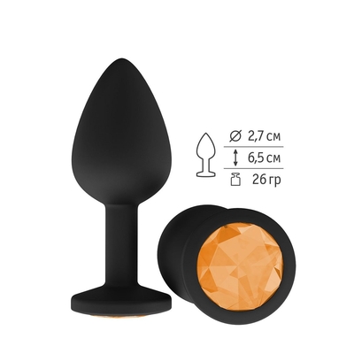 Чёрная анальная втулка с оранжевым кристаллом - 7,3 см. - фото, цены