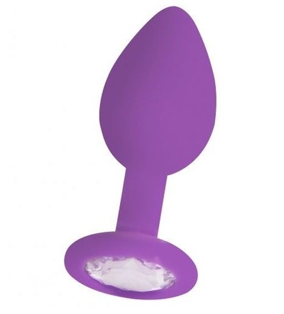 Фиолетовая анальная пробка Ouch! Regular Diamond Butt Plug с прозрачным кристаллом - 7,3 см. - фото, цены