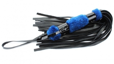 Черная плеть с синей меховой рукоятью - 44 см. - фото, цены