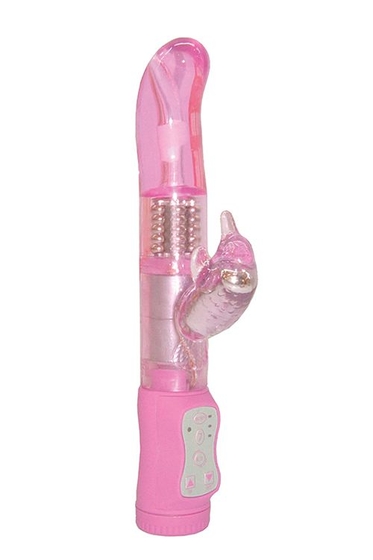 Розовый вибромассажер с клиторальным отростком Slim Humming Bird G-spot Vibe - 25 см. - фото, цены