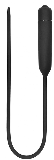 Черный гладкий стимулятор уретры с вибрацией Silicone Vibrating Bullet Plug Extra Long - фото, цены