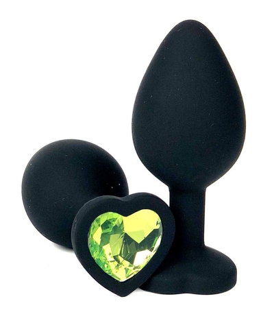 Черная силиконовая пробка с лаймовым кристаллом-сердцем - 8 см. - фото, цены