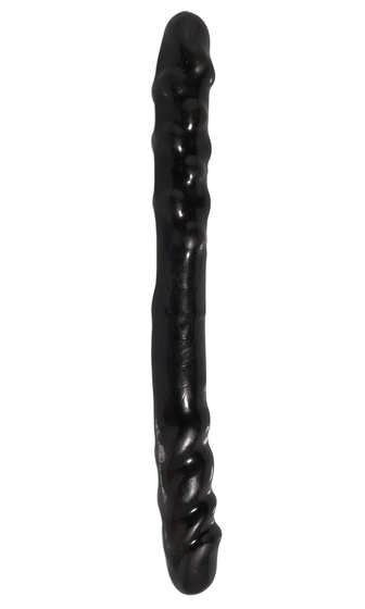 Двойной чёрный фаллоимитатор Basix - 38,5 см. - фото, цены