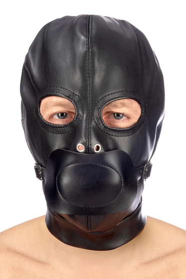 Маска-шлем с прорезями для глаз и регулируемым кляпом - фото, цены