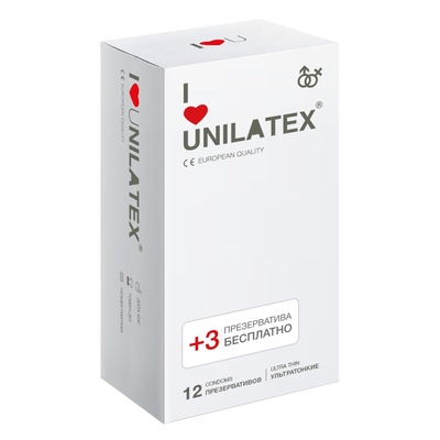 Ультратонкие презервативы Unilatex Ultra Thin - 12 шт. + 3 шт. в подарок - фото, цены