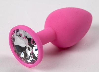 Розовая анальная пробка с прозрачным кристаллом - 9,5 см. - фото, цены