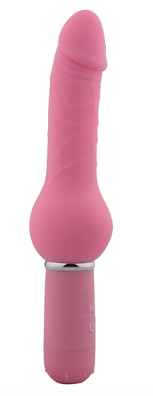 Розовый реалистичный вибратор с ограничителем Curvy Dong - 20,5 см. - фото, цены