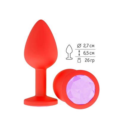 Красная анальная втулка с сиреневым кристаллом - 7,3 см. - фото, цены