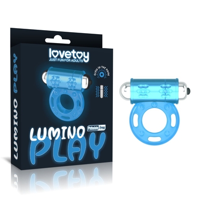 Голубое, светящееся в темноте эрекционное виброкольцо Lumino Play Vibrating Penis Ring - фото, цены