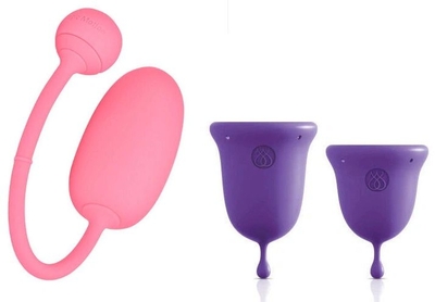 Подарочный набор: розовый тренажер Кегеля Magic Kegel Coach и фиолетовые менструальные чаши - фото, цены